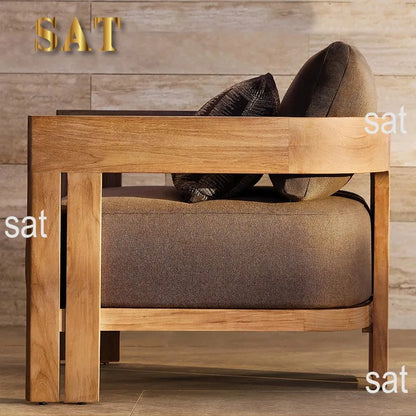 nvModern Luxury Teak Waterproof Outdoor Sofa with Cushions Customized Color for Patio Courtyard Apartment&Hotel Living Rooms&