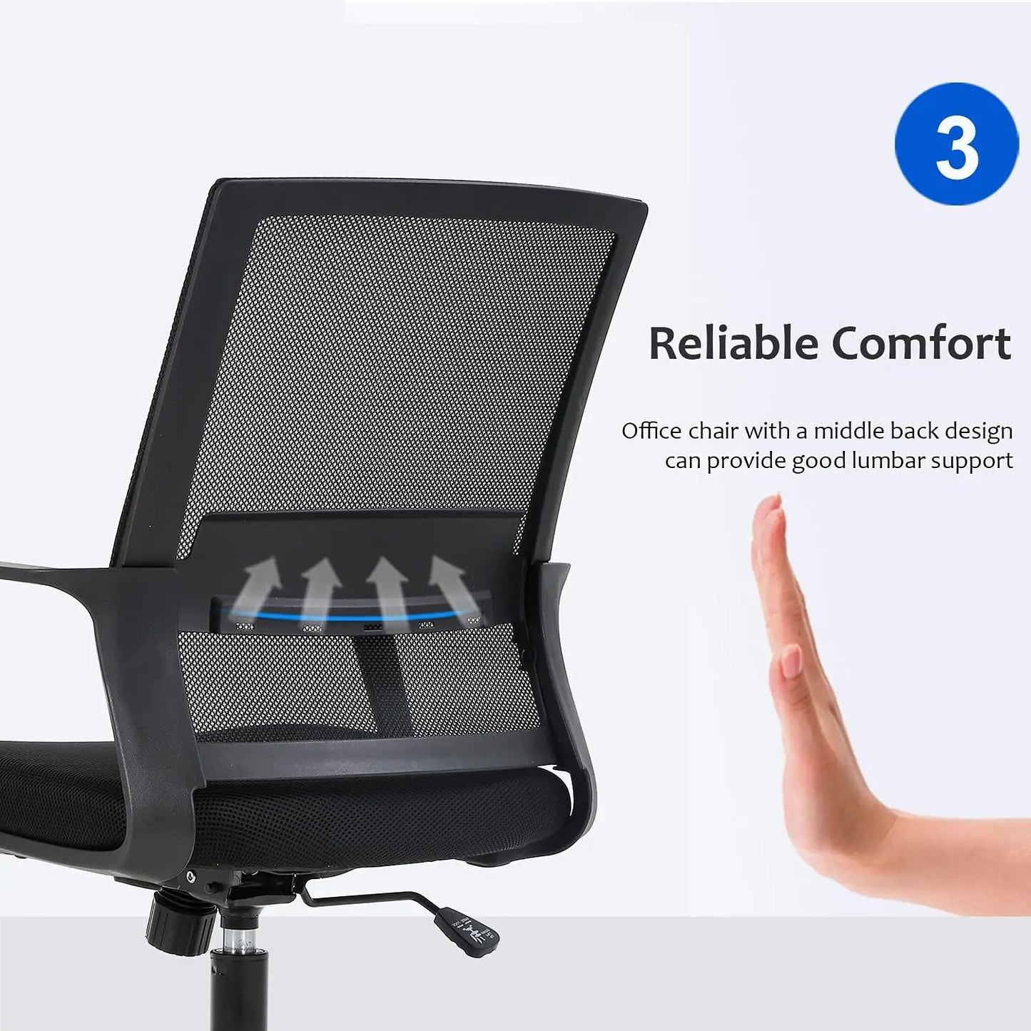 Ergonomic Mesh Office Chair with Lumbar Support, Adjustable Height and Armrests, Black