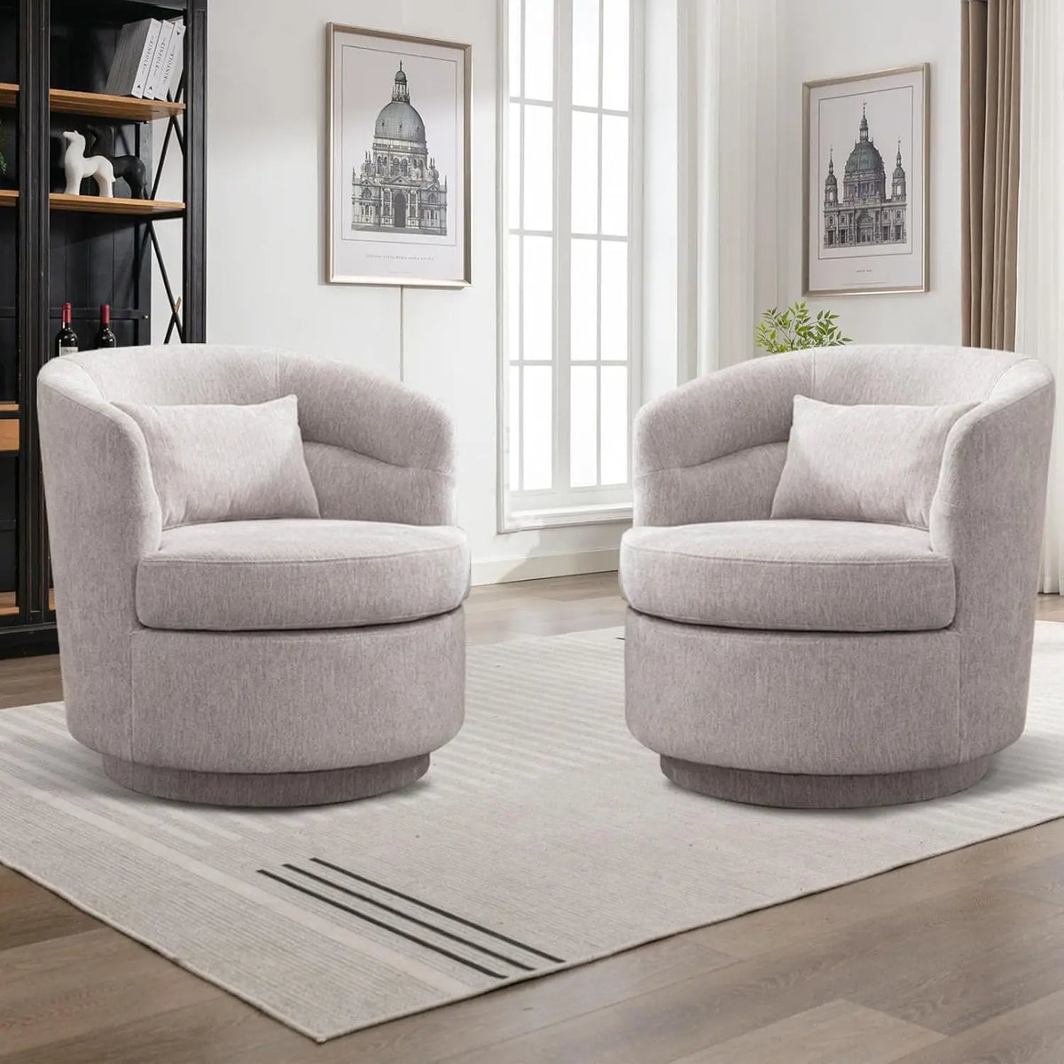 360° Swivel Barrel Chair Set 2 Comfy Upholstered Armchair with Pillow Living Room Bedroom Reading, Customized