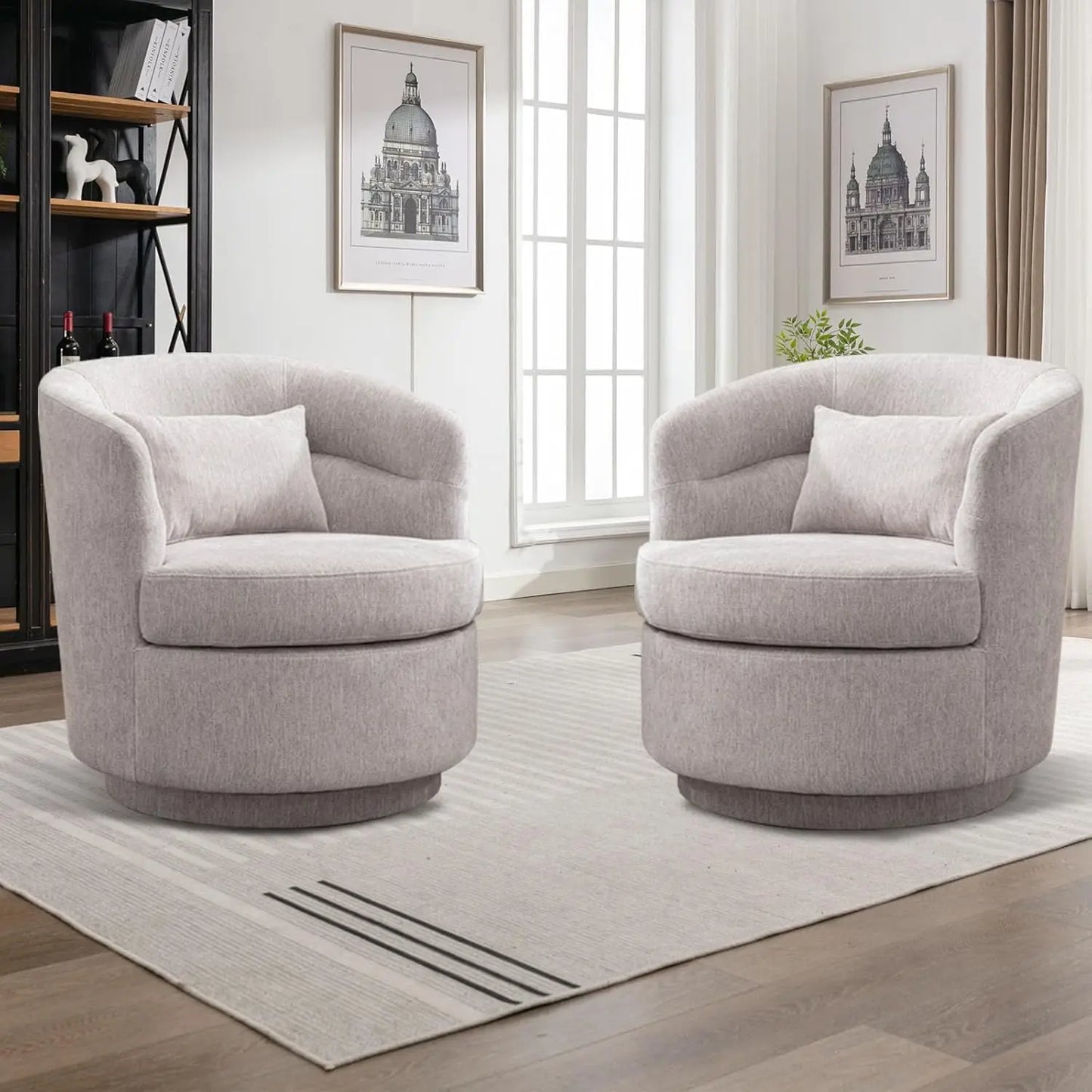 360° Swivel Barrel Chair Set 2 Comfy Upholstered Armchair with Pillow Living Room Bedroom Reading, Customized