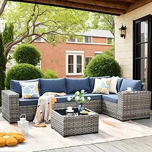 6 Pieces Patio Furniture Set Outdoor Sectional Sofa Couch with Comfy Cushions and Deep Seat