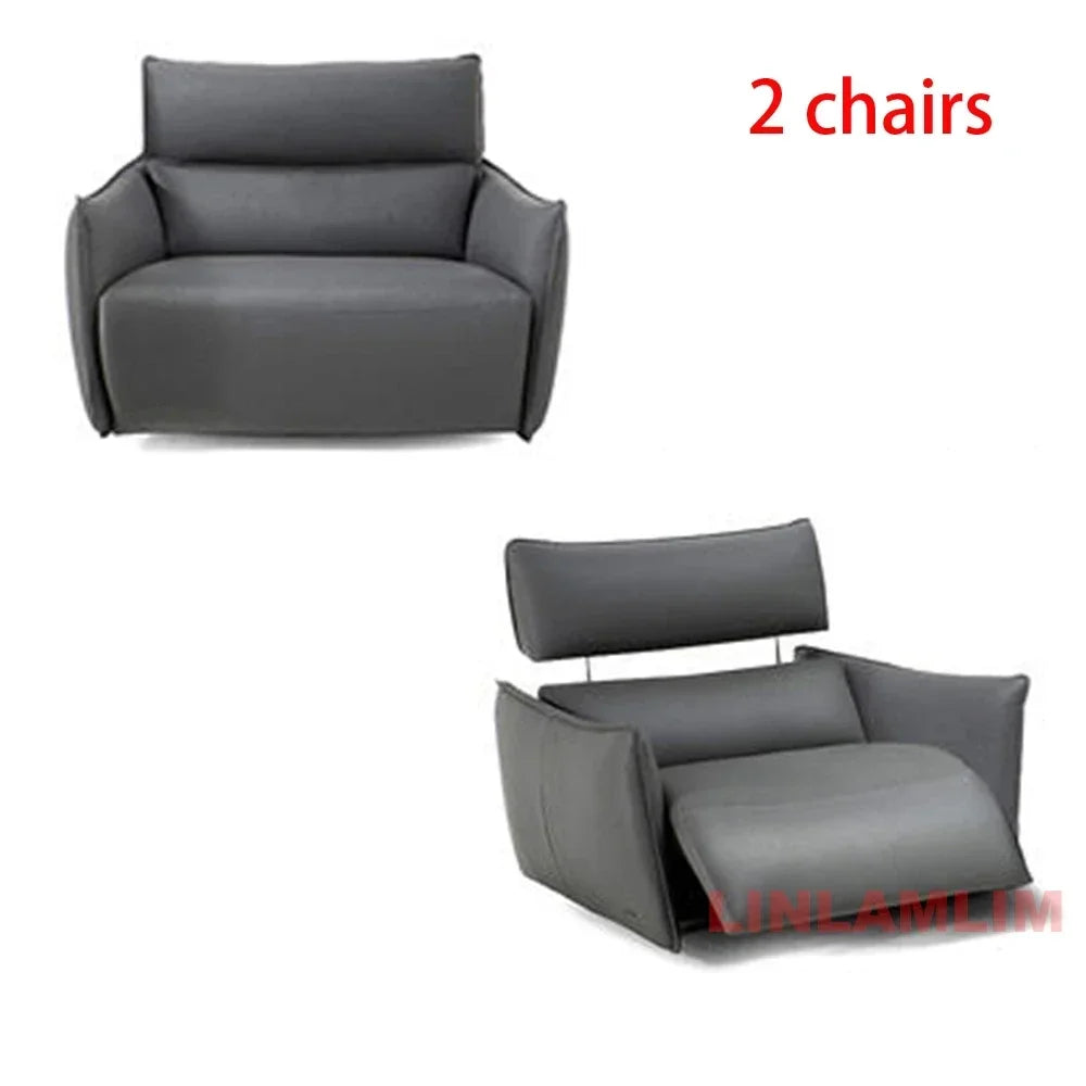 QY Dual Motor Power Reclining Genuine Leather Sectional Sofa with Adjustable Headrests, L-Shaped Corner Couch with Chaise Lounge