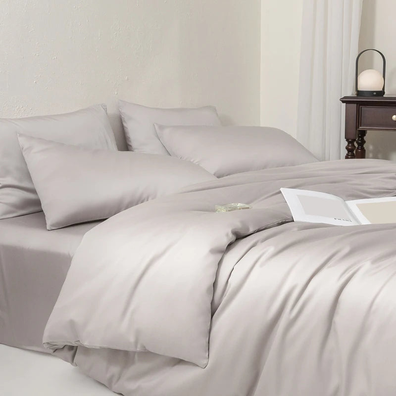 Luxury Bedding Set with Duvet Cover Silk Cotton Duvet Cover Bed Sheet Solid Color bedsheets full set 4 pcs Queen King Size
