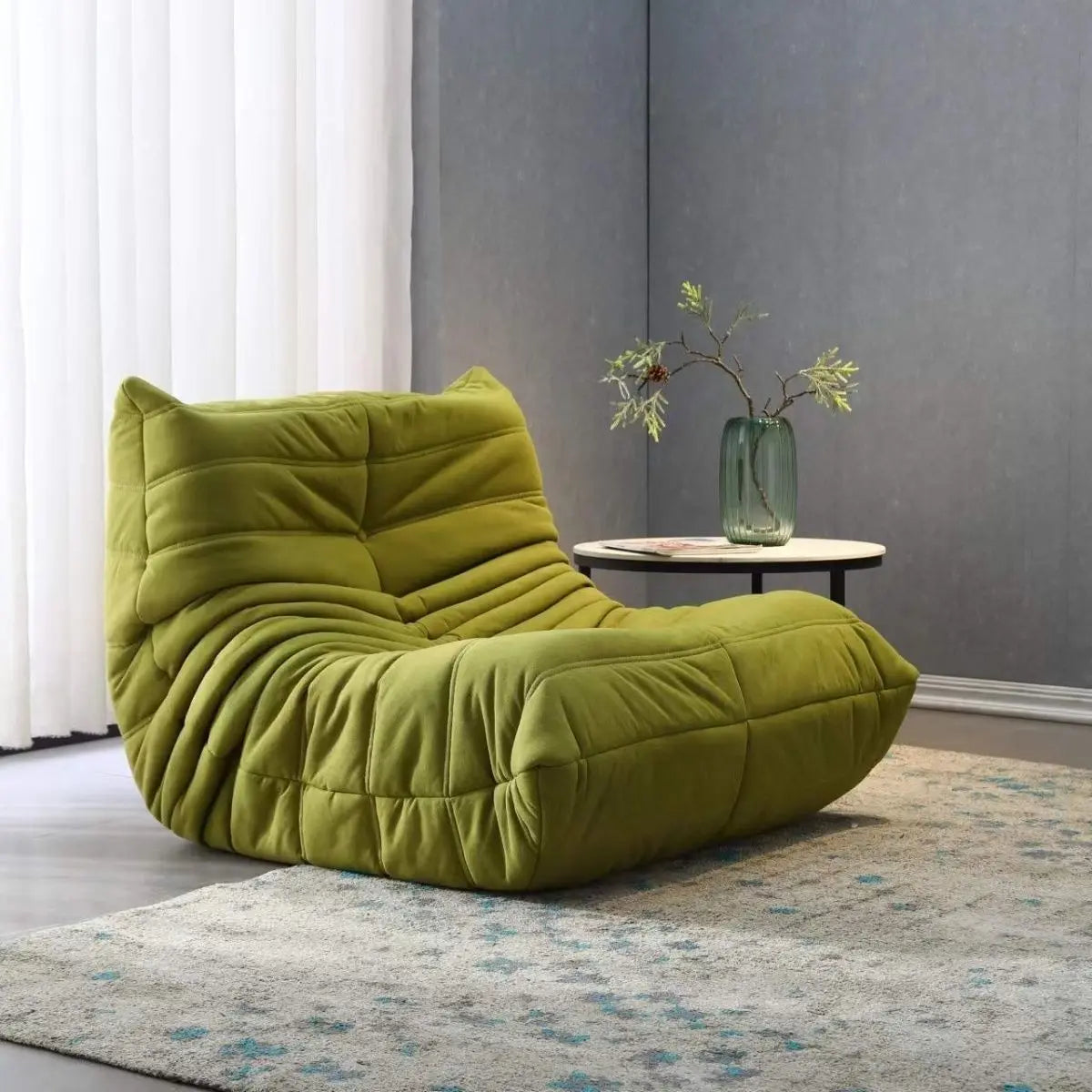 Single sofa living room bedroom lazy fabric leather leisure chair small apartment cream wind