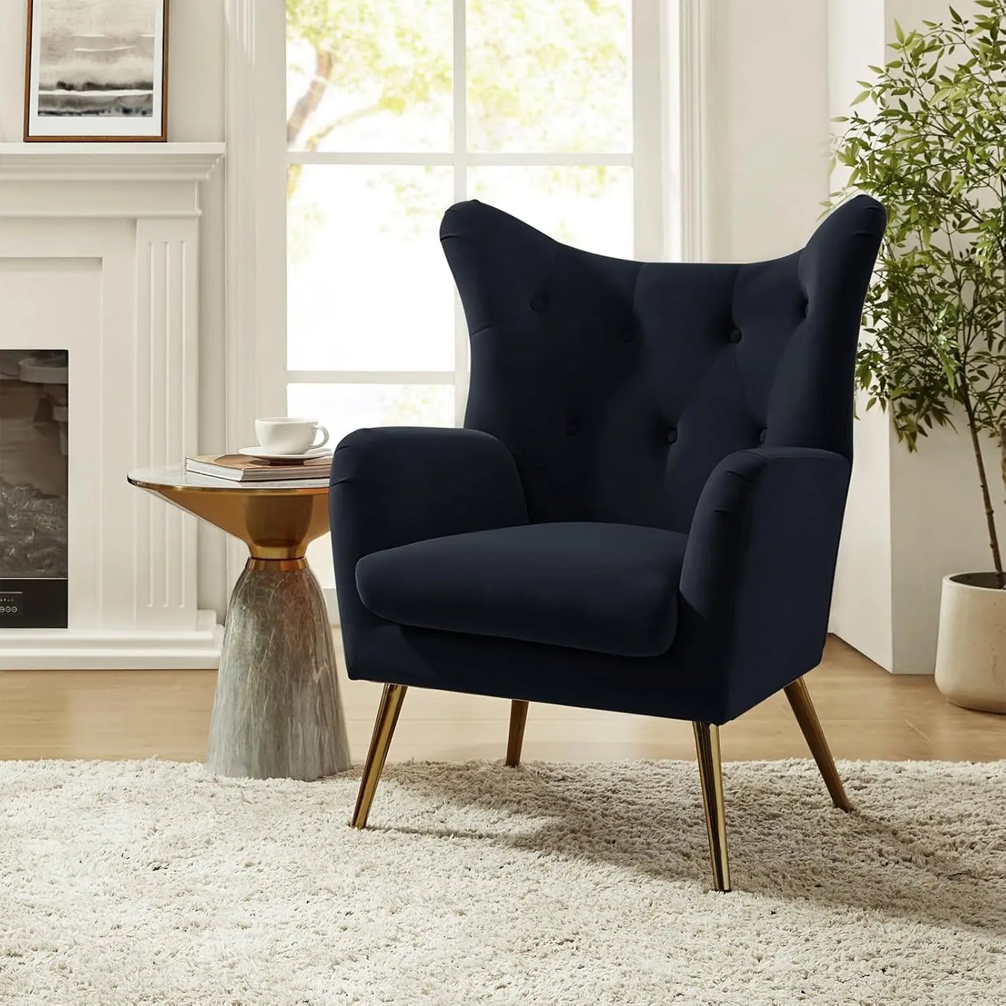 Velvet Accent Chair, Modern Wingback Arm Chair with Metal Gold Legs, Velvet Tufted Upholstered for Living Room, Customized
