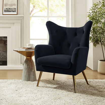 Velvet Accent Chair, Modern Wingback Arm Chair with Metal Gold Legs, Velvet Tufted Upholstered for Living Room, Customized