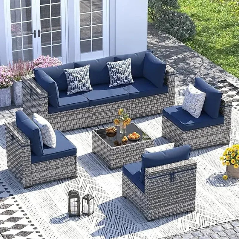 7-Piece Modular Wicker Outdoor Sectional Sofa Set with Waterproof Cover - Stylish Patio Furniture for Outdoor Conversations