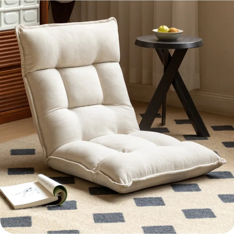 Folding Lounge Chair Cream Lazy Recliner Padded Backrest Compact Foldable Chair for Bedroom Balcony Living Room Furniture