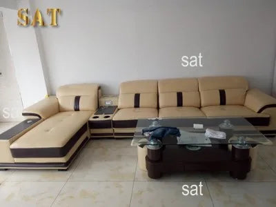 for Modern Living Room Sofas L Shape Corner Italian Genuine Leather Couch with Speake,Radio,USB, Bluetooth, Cup Holder