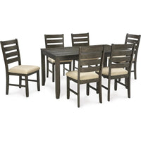 Rokane 20" Dining Room Table Set with 6 Upholstered Chairs, Brown