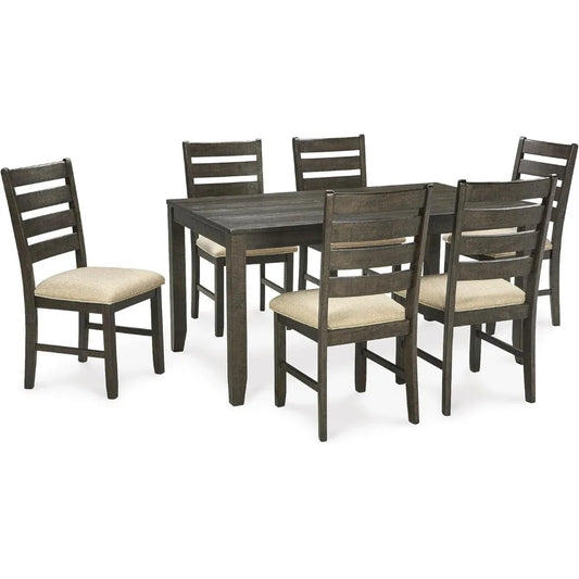 Rokane 20" Dining Room Table Set with 6 Upholstered Chairs, Brown