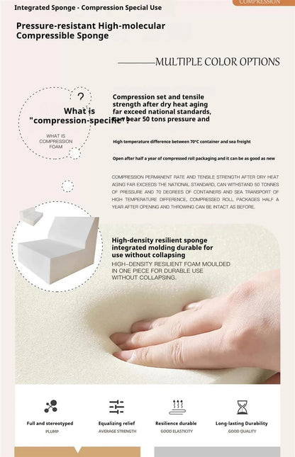 Vacuum-Compressed Modular Sofa, Wabi-Sabi Sherpa Fabric Sectional with High-Elastic Foam, Cream Mid-Century Style, Space Saving