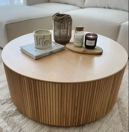 -Wood Fluted Reed Coffee Living Room Round Coffee Tables Of The Room