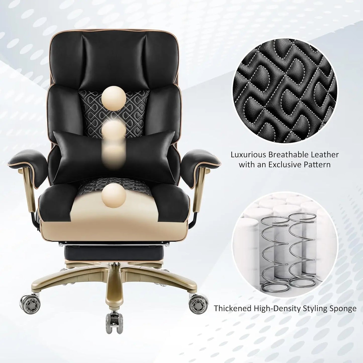 Big Tall Executive Office Chair 500lbs, Comfortable PU Leather Desk Chair with Footrest Adjustable Air Back Support, Lumbar Mass