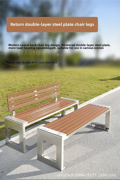 Dossier de jardin en fer forgé, banc de loisirs solide Anti-Corrosion, banc d'extérieur moderne en acier inoxydable, plastique et bois, Patio Park
