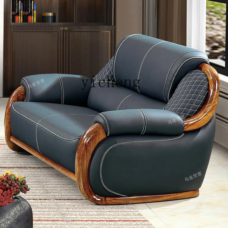 FY Ebony Wood Genuine Leather Sofa Solid Wood Sofa Living Room New Model