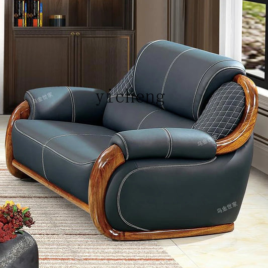 FY Ebony Wood Genuine Leather Sofa Solid Wood Sofa Living Room New Model