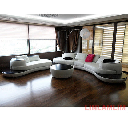 Luxury Modern Curved Genuine Leather Sofa Sectional Couch White and Black Design Living Room Contemporary Home Decoration