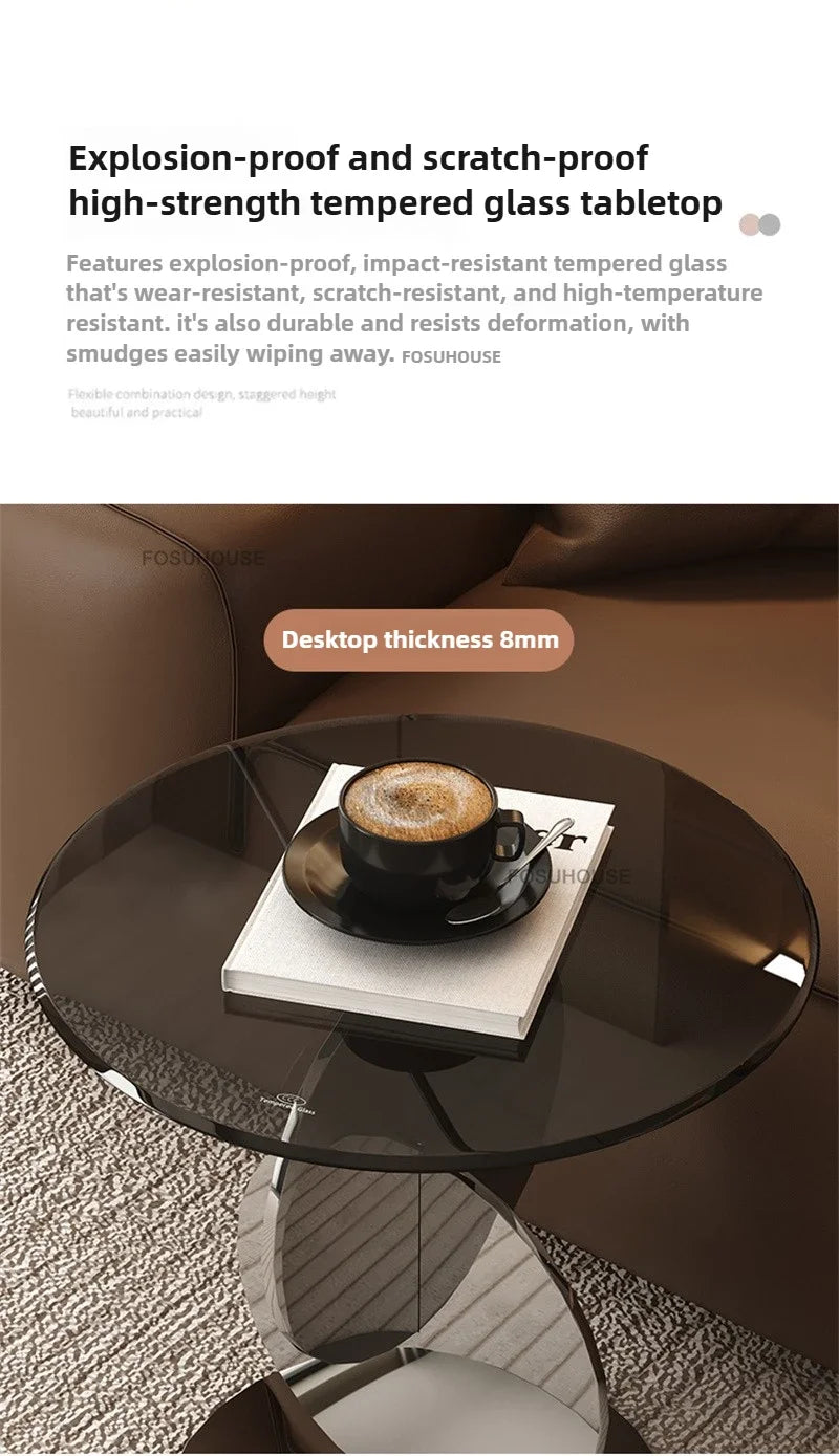 Nordic Light Luxury Coffee Tables Glass Side Table Designer Stainless Steel Corner Table Home Furniture Living Room Coffee Table