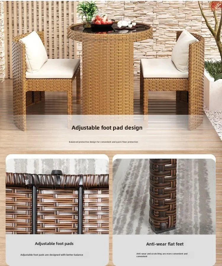 Balcony courtyard leisure table and chair combination rattan chair three piece set tea imitation rattan chair tea table