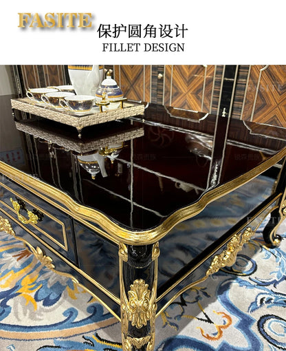 French solid wood large coffee table European rectangular solid wood carving double-layer tea table