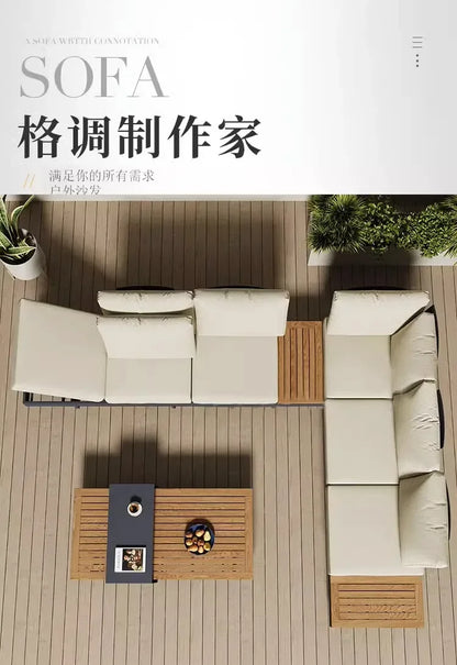 Teak outdoor sofa patio balcony garden villa hotel preservative wood rattan chair sofa furniture