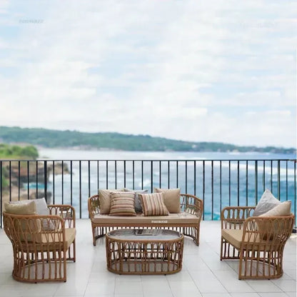 Simple Home Restaurant Garden Sofas Comfortable Balcony Coffee Shop Rattan Chair Outdoor Courtyard Villa Furniture Casual Sofa H
