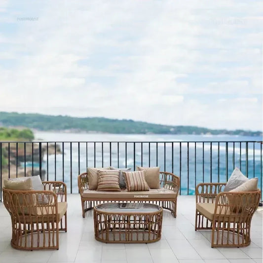 Simple Home Restaurant Garden Sofas Comfortable Balcony Coffee Shop Rattan Chair Outdoor Courtyard Villa Furniture Casual Sofa H