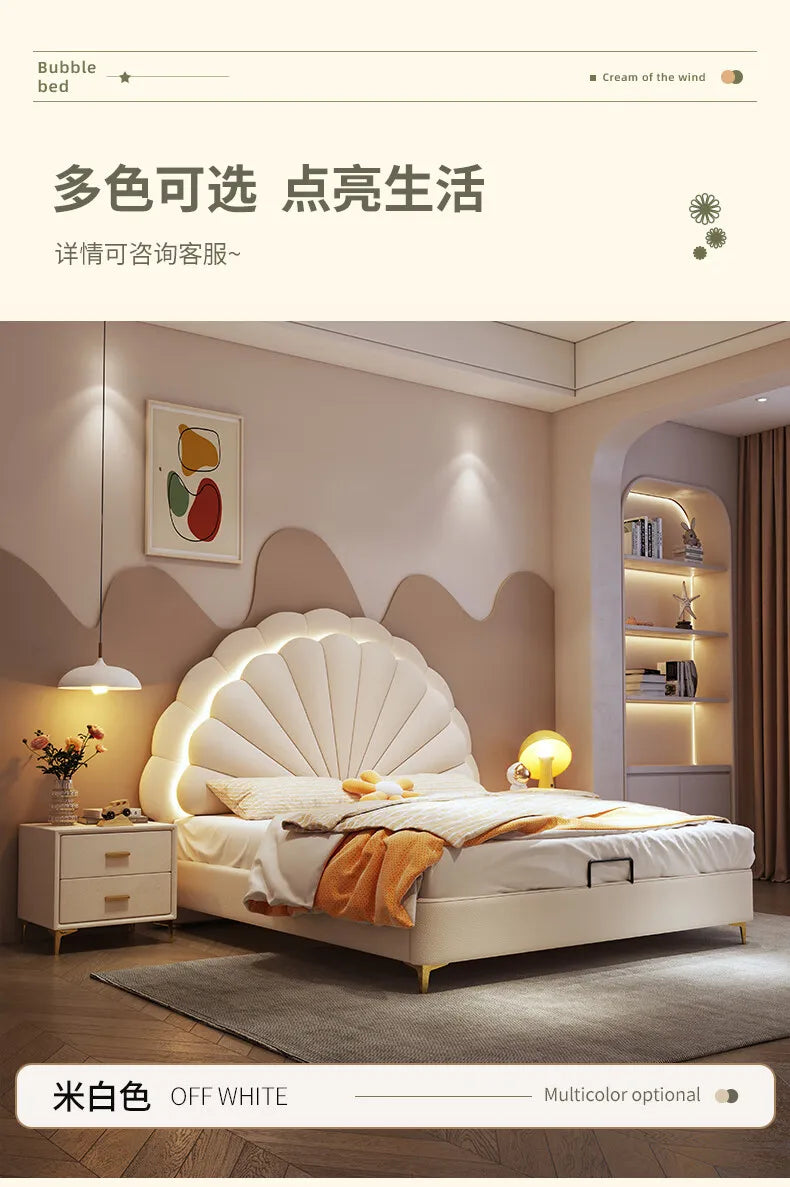 cheap Luxury Leather Princess Petal Bed with LED Lights queen bed frames 120x200cm 135x200cm 150x200cm 180x200cm Beds Furniture