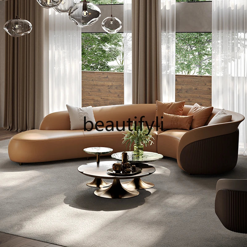 Asmt51 Minimalist light luxury, high-end large flat-layer corner leather sofa Italian large L-position sofa