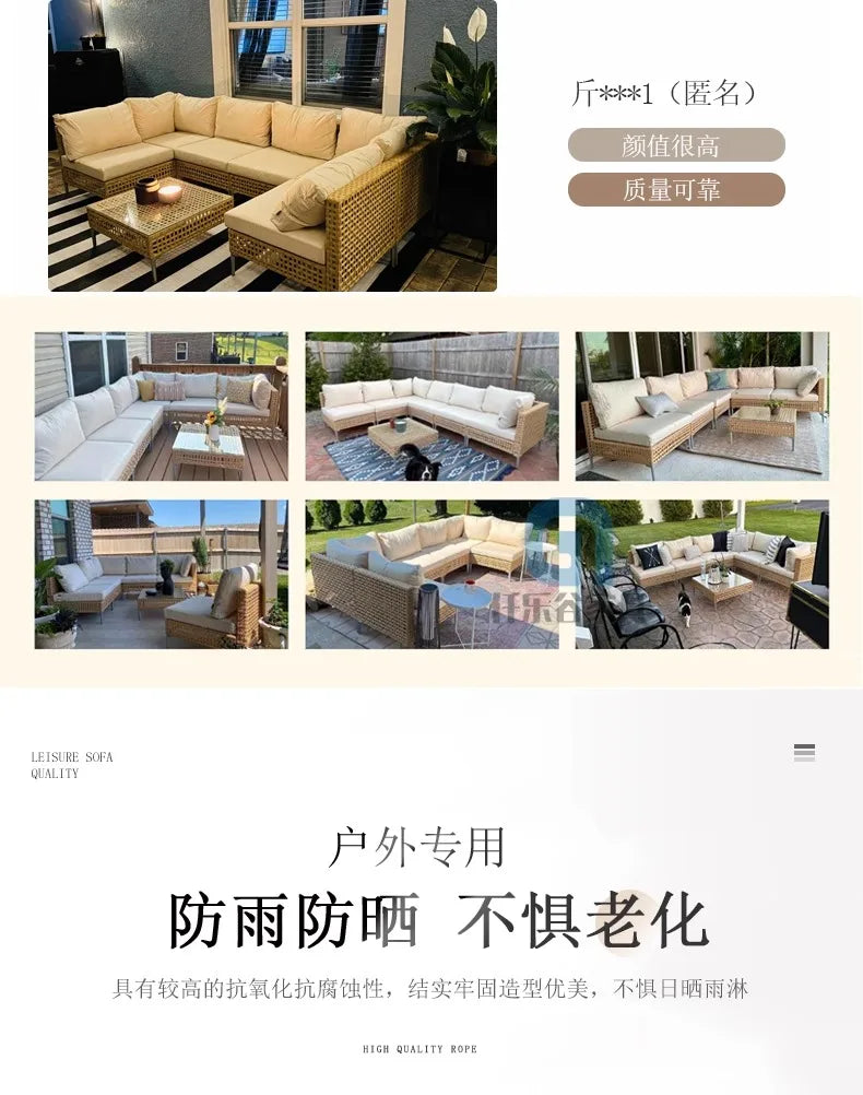 XJC Outdoor Rattan Sofa Combination Bed And Breakfast Balcony Courtyard Outdoor Open-air Garden Sun Room Leisure Small
