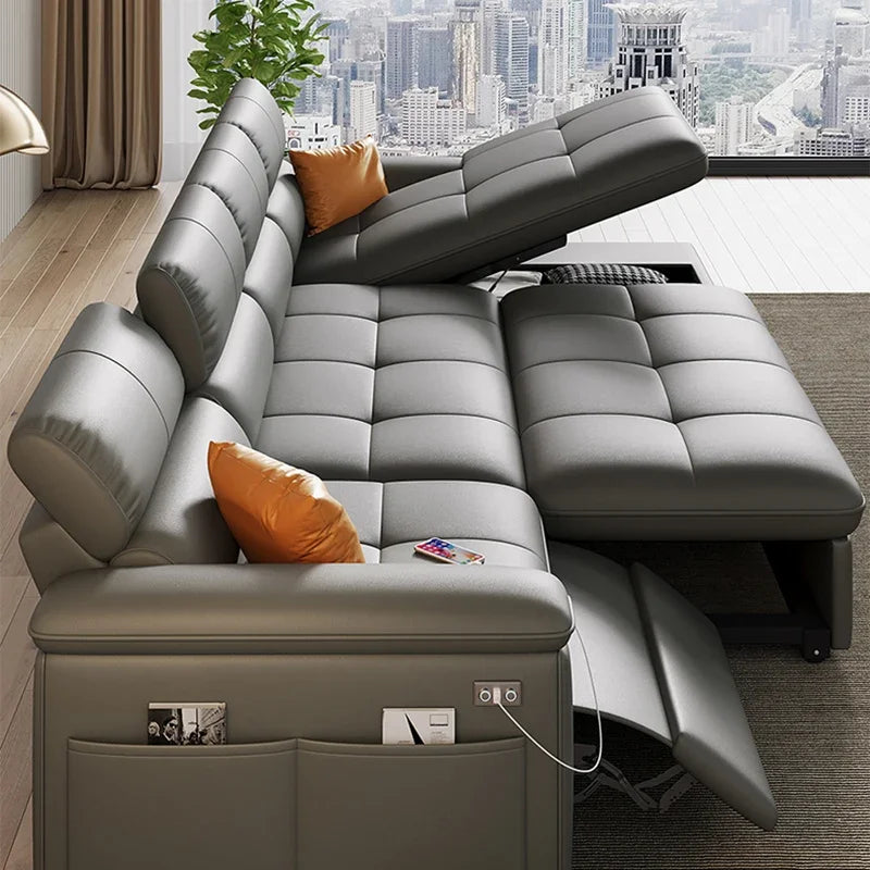 Designer Leather Sofa Living Room Ajustable Lounge Foldable Sofa Reclinable Modular Minimalist Woonkamer Banken Lounge Furniture