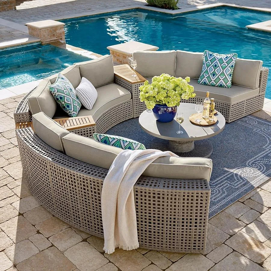 Rattan sofa combination courtyard garden leisure outdoor living room custom semi-circular arc rattan chair terrace outdoor