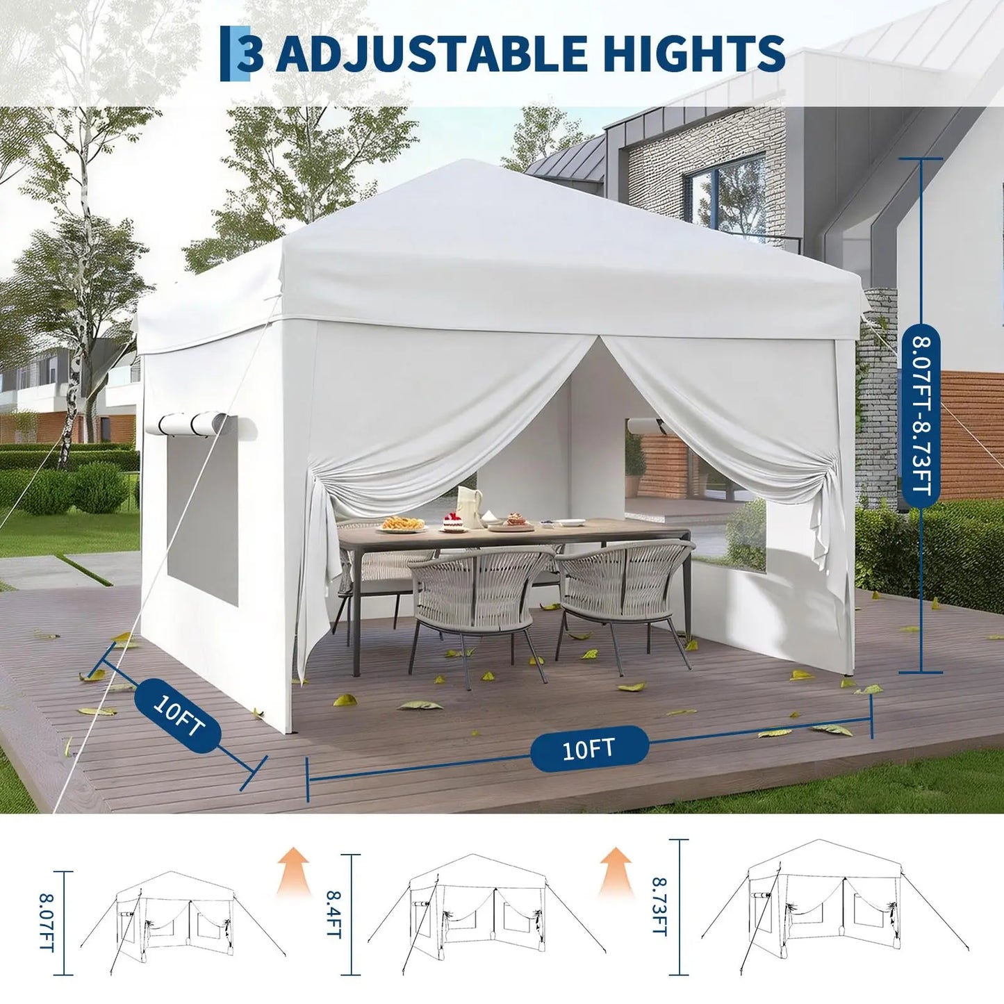 10x10FT Pop Up Canopy Tent With Sidewalls & Sandbags Heavy Duty Event Gazebo Portable Outdoor Sun Shade For Party Vendor Camping