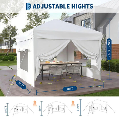 10x10FT Pop Up Canopy Tent With Sidewalls & Sandbags Heavy Duty Event Gazebo Portable Outdoor Sun Shade For Party Vendor Camping