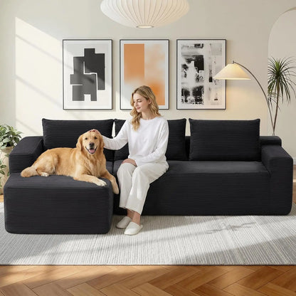97" Modular Sectional Sofa L-Shape Chaise Deep Seat Corduroy Foam Living Room Left Facing No Assembly Black, Custom
