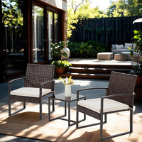 Patio Furniture Set, Outdoor Rattan Bistro Set with Coffee Table, Durable Steel Frame with Strapped Cushions for Garden