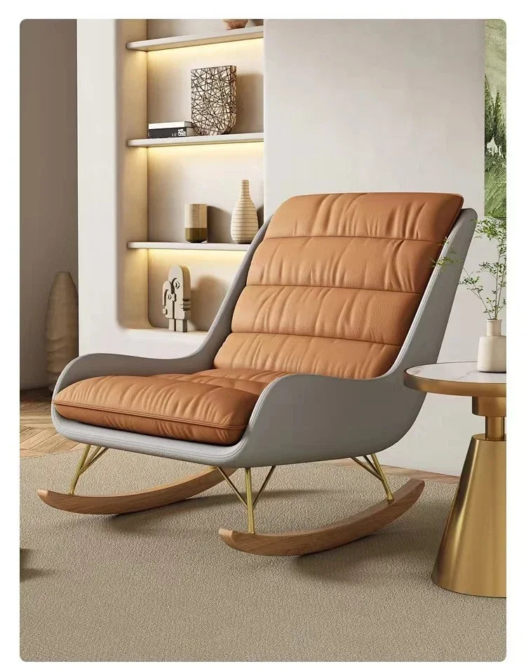 Nordic Rocking Chair Recliner Light Luxury Single-Seat Sofa   Home Lazy Fabric Sofa   Balcony Living Room Leisure Chair