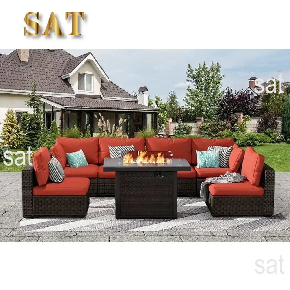 /Outdoor Furniture 7 Piece Sets with Fire Pit Table, Patio Couch Sectional with NoSlip Cushions and Cover, Outdoor Furniture S