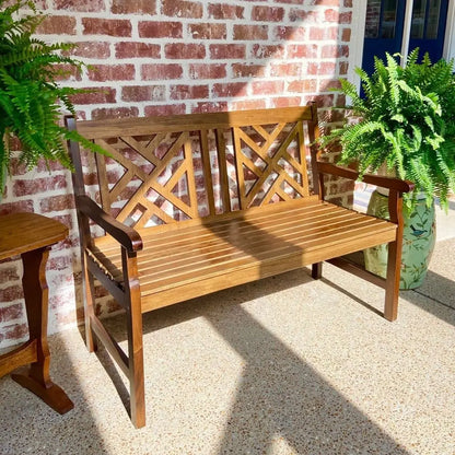 63in Acacia Wood Backless Outdoor Bench for 3, Oil Finished Patio Garden Porch Yard Furniture, Customized