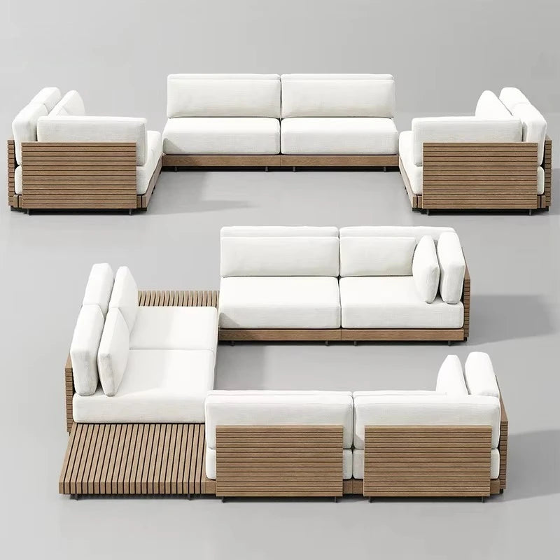 -Hotel Modern Sofa Set Garden Teak Outdoor Furniture Aluminum Wood Terrace Outdoor Sofa Combination Teak Luxury Garden Sofa Set