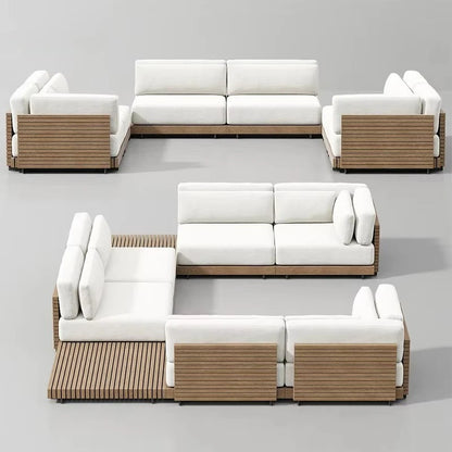 -Hotel Modern Sofa Set Garden Teak Outdoor Furniture Aluminum Wood Terrace Outdoor Sofa Combination Teak Luxury Garden Sofa Set