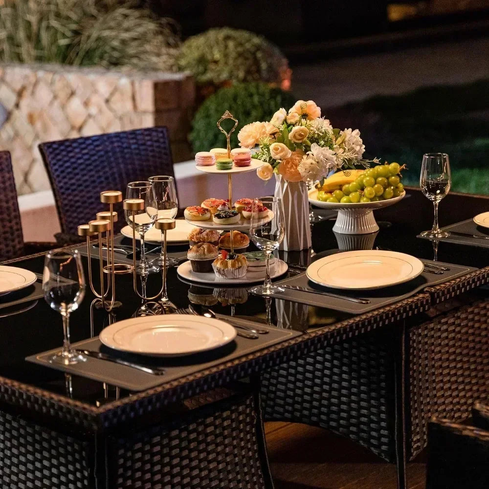 Terrace Furniture Set, Including 8 Cushioned Chairs and 2 Square Tables with Umbrella Shaped Hollow Grey Outdoor Chairs