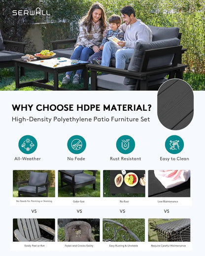 HDPE Patio Conversation Set, 6-Piece Sectional Outdoor Furniture Set, All Weather Outdoor Couch Set Patio Furniture Set