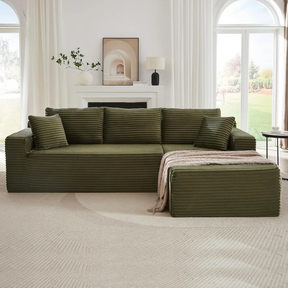 Corduroy Fabric L-Shaped Sectional Sofa, Right Chaise, Cloud Comfort for Living Room