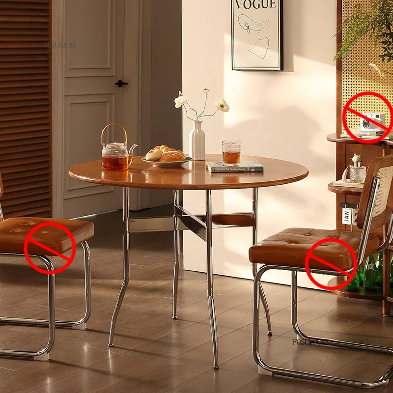 Stainless Steel Solid Wood Round Dining Tables Home Small Round Table Medieval Style Retro Folding Table for Kitchen Furniture