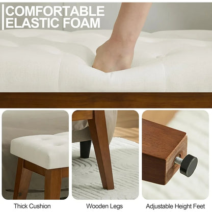 43.5'' Linen Bedroom Bench, Upholstered End of Bed Bench with Tufted Button, Padded Vintage Dining Bench, Entryway Bench