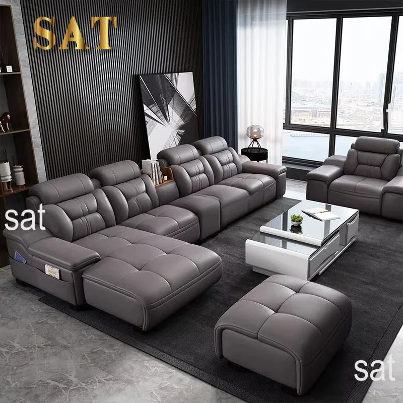 A Simple Modern Living Room Business Led Creative Combination Furniture Leather Sofa