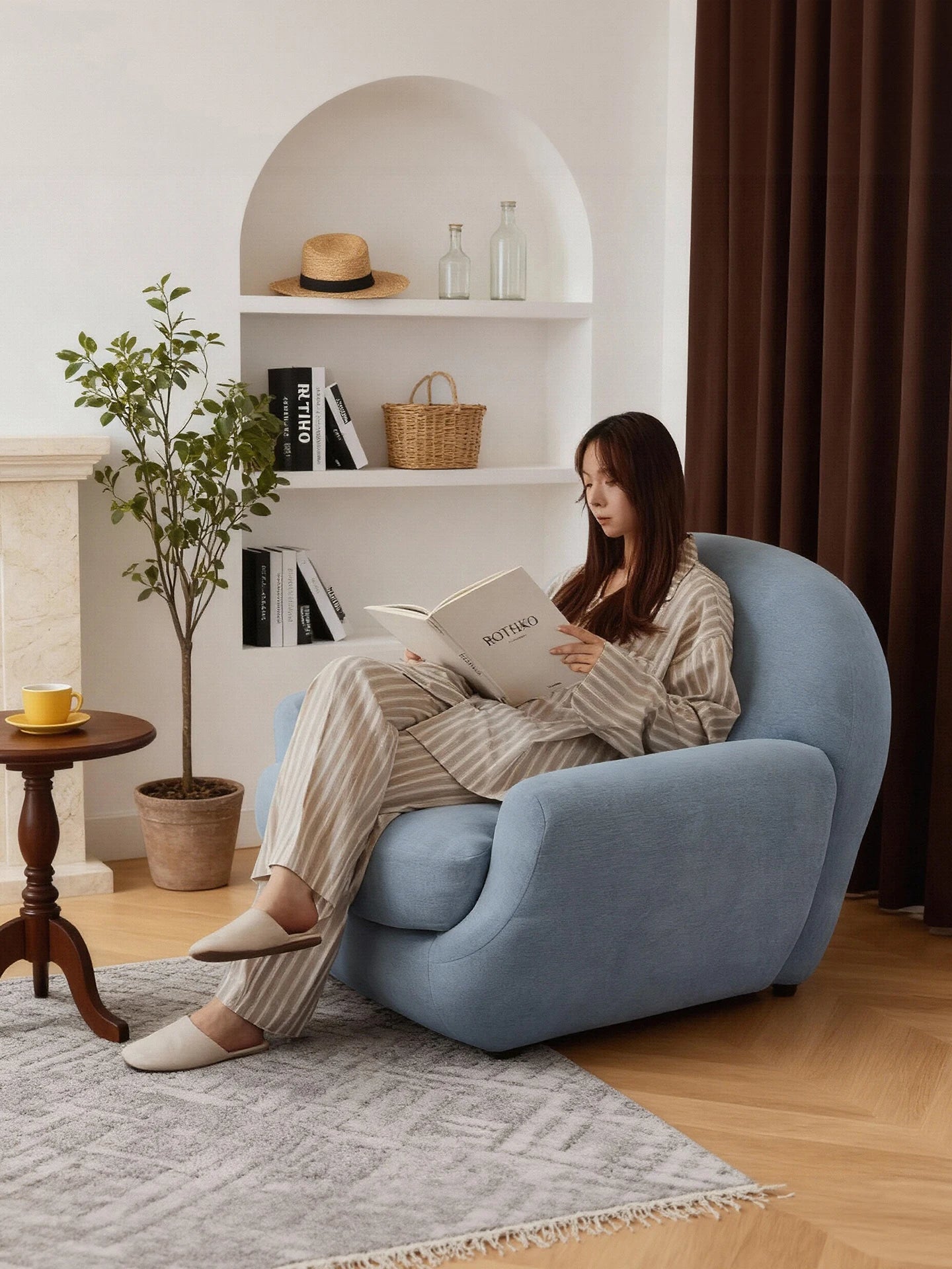 French rotating large single sofa chair designer blue living room leisure balcony bedroom single chair lazy swivel chair