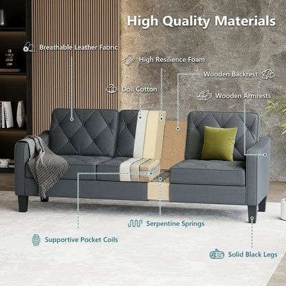 83” Century ern 3 Seater Couch, Small Couches or Living Room, Comy Grey Couch or Aparent Oice Waiting Area, Tuted Design (k Grey